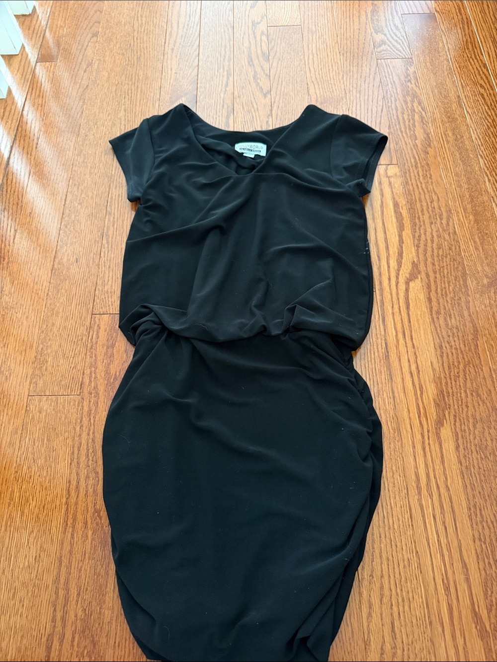 Black Cap-Sleeve Knot-Waist Dress - Unbranded